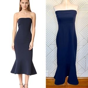 Cinq a Sept Luna Dress in Navy Blue Midi Ruffle